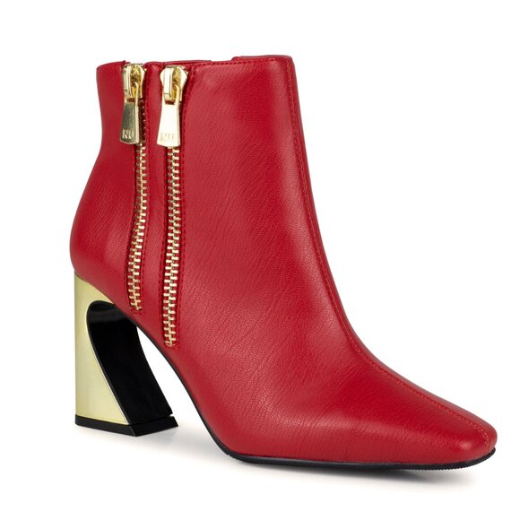 Ninety Union Shoes - Stylish Modern Womens Red Green Metal High Heel Double Zipper Ankle Boots